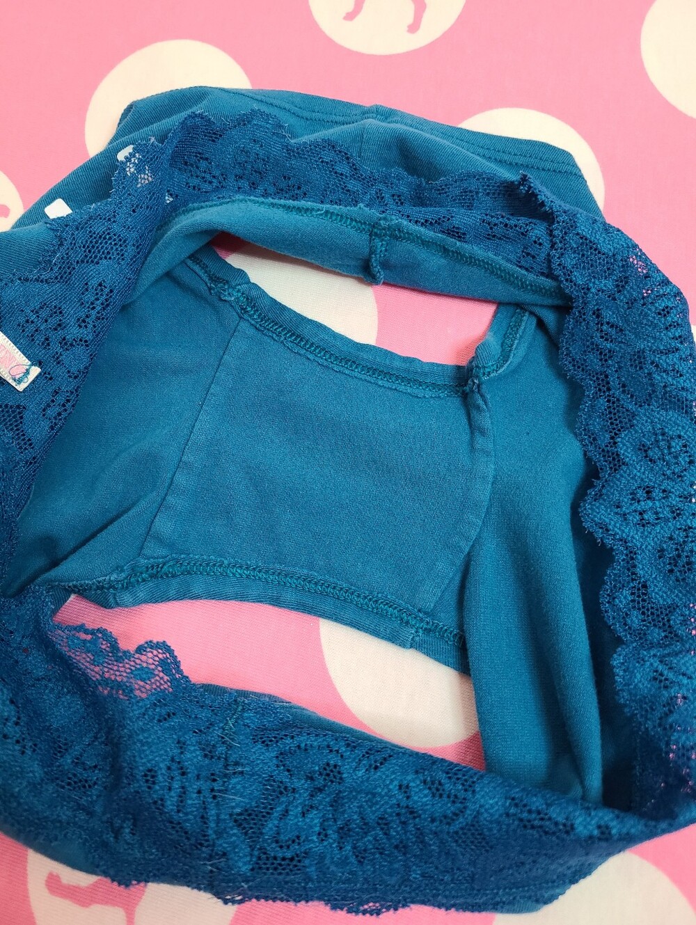 Retired VS PINK Lace Waist Cotton Low Rise Boyshort Panty Size Sm Blue Logo - Picture 4 of 6